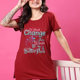 CORSICA Women Maroon Typography Printed Round Neck Half Sleeve Cotton T-shirt-picture-38