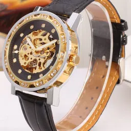 FORSINING Men Double Row Hollow Back Automatic Mechanical Watch With Leather Strap-2