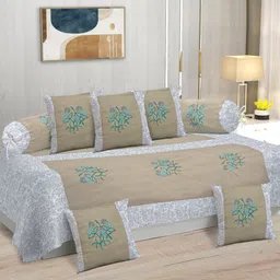 Klotthe Set of 8 Beige Pure Cotton Embroidered Floral Diwan Set-picture-42