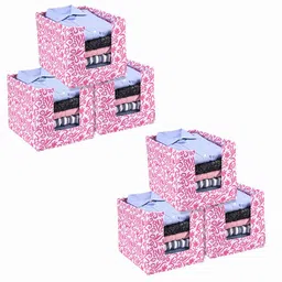 Kuber Industries Pink & White 6 Pieces Printed Cloth Organisers-58
