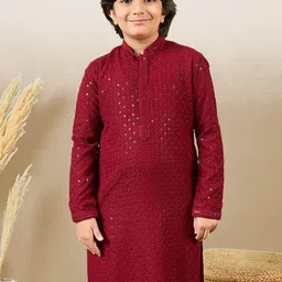 YK Boys Cotton Sequinned Embroidered Chikankari Kurta-10