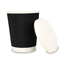 e kysa Set of 25 Black & White Disposable Paper Cups with Lids - 350 ml-53