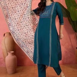 Sangria Embroidered Straight Kurta Pant Dupatta Set-picture-31