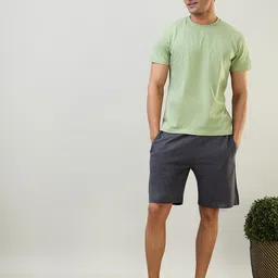 SleepZ by Raymond Round Neck Pure Cotton T-Shirt With Shorts-image-13