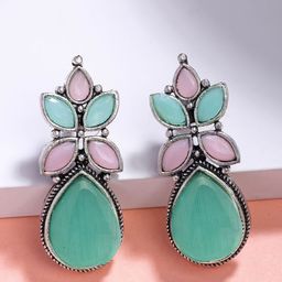 Anouk Silver Plated Artificial Stones Teardrop Shaped Drop Earrings-2