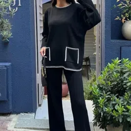 Alamode By Akanksha Black Sally Luxe Winter Pure Woollen Sweatshirt and Trouser Coord Set-image-16