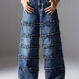 Miss Chase Women Wide Leg High-Rise Highly Distressed Heavy Fade Jeans-image-91