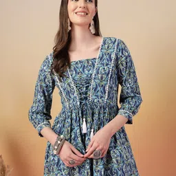 Stylum Tropical Print Bishop Sleeves Tropical Peplum Top-image-31