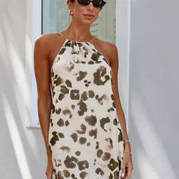 Outzidr Women Print Halter Neck A-Line Dress-image-91