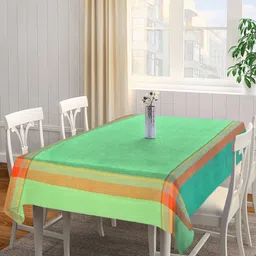 Aura Green & Orange Colored Cotton 6-Seater Table Cover-21