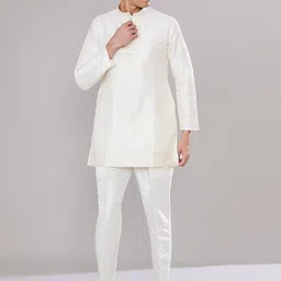 RNG Safawala Embroidered Regular Raw Silk Straight Kurta with Trousers-image-66