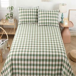 JC HOME Green Checked 220 TC Pure Cotton King Bedsheet with 2 Pillow Covers -2.30x2.40m-picture-47