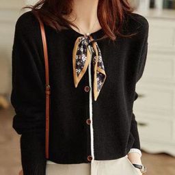 StyleCast Women Round Neck Contrast Trim Cardigan Sweater-picture-19