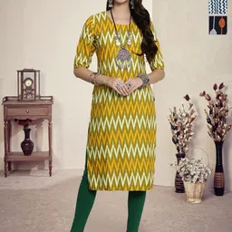 HERE&NOW Selection Of 3 Chevron Printed Round Neck Straight Kurtas-image-11