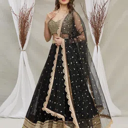 ODETTE Embellished Sequinned Semi-Stitched Lehenga & Blouse With Dupatta-53