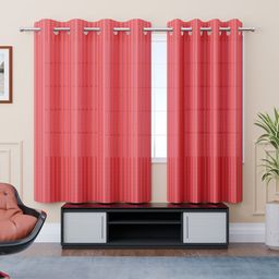 Kuber Industries Maroon Set of 2 Striped Window Curtain-11