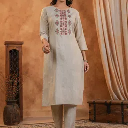 Span Women Floral Embroidered Regular Pure Cotton Kurta Set-14