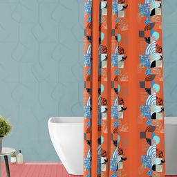 ArtzFolio Orange-Coloured & Blue Printed Waterproof Shower Curtain-16