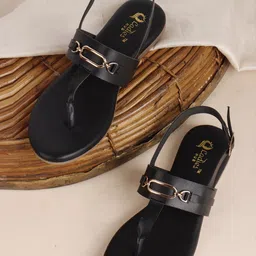 Ladies Hub Women Striped T-Strap Flats with Buckles-image-47