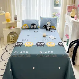 JC HOME Blue & Teal Cartoon Characters 140 TC Queen Bedsheet with 2 Pillow Covers-image-25