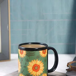 PENTADECO Green & Yellow Printed Ceramic Glossy Mugs Set of Cups and Mugs-58