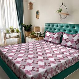 Myntra Elegant Homes Pink Geometric Fitted 400 TC Cotton King Bedsheet Set 2.50 m x 2.25 m-picture-4