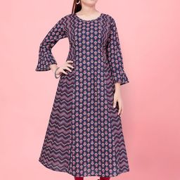 BAESD Girls Geometric Printed Bell Sleeves Cotton A-Line Kurta-image-19
