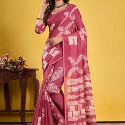 VS MALL Women Floral Linen Blend Digital Printed Saree With Blouse Piece-picture-22