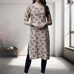 HERE&NOW Selection Of 2 Floral Printed Round Neck Straight Kurtas-image-33