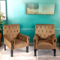 Ikiriya Set Of 2 Brown Wooded Lounge Chair-10