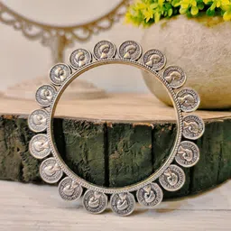 Estele Rhodium Plated Oxidized Coin Bangle-image-85