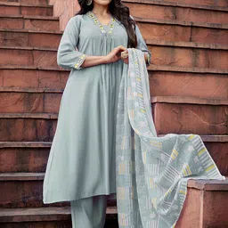 Royal Export Women Regular Mirror Work Kurta with Trousers & With Dupatta image 4