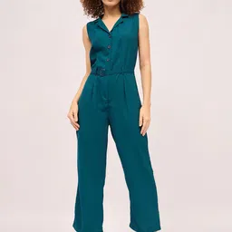 Mayra Women Shirt Collar Belted Basic Jumpsuit-picture-35