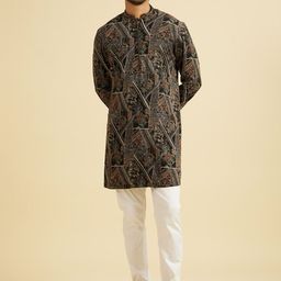 Manyavar Floral Woven Design Mandarin Collar Raw Silk Straight Kurta-picture-15
