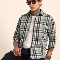 Bushirt Men Classic Tartan Checks Opaque Checked Casual Shirt-image-47
