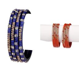 SOMIL Women Set Of 12 Artificial Stones And Beads Handcrafted Glass Bangles-image-92