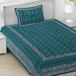 FrionKandy Living Sea Green Printed Cotton 180 TC Single Bedsheet Set 2.28 m x 1.52 m-image-70