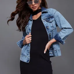 Miss Chase Women Washed Denim Jacket with Patchwork-image-76