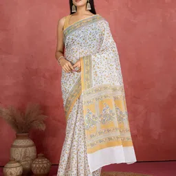 Jevi Prints Floral Printed Pure Cotton Saree-image-32