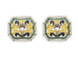 Anouk Silver-Plated Meenakari Pearls Square Studs image 4