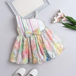 The Magic Wand Girls Floral Printed Striped One Shoulder Fit & Flare Dress-image-74