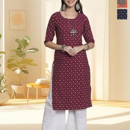 HERE&NOW Selection Of 3 Geometric Printed Round Neck Straight Kurtas-image-57
