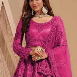 Aika Embroidered Thread Work Net Semi-Stitched Lehenga & Unstitched Blouse With Dupatta image 2