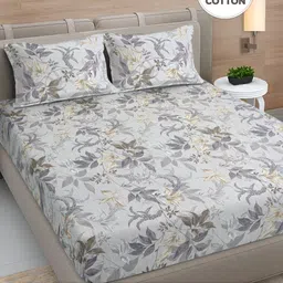 FABINALIV Grey & Brown Floral 300 TC King Bedsheet with 2 Pillow Covers-78