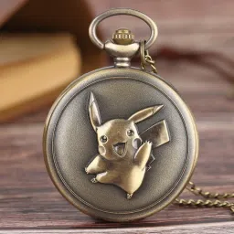 Classic Quirk Antique Gandhi Style Premium Vintage with Pokemon Theme Pikachu Embossing Key chain with Key Ring Car, Bike for Men & Woman Best Gift Bronze Metal Pocket Watch Chain-image-86