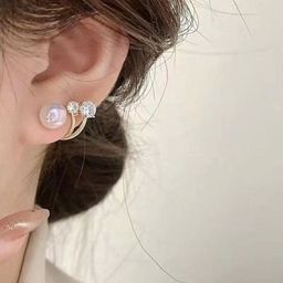 Celestique Korean Stainless Steel Rhinestone & Pearls Studded Contemporary Shaped Studs-55