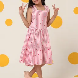Cherry & Jerry Girls Pink Stripe Printed Two Tiered Knee Length A-line Dress-picture-8