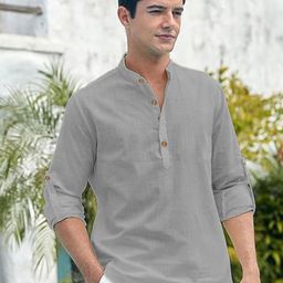 Yugnik Mandarin Collar Full Sleeve Cotton Slim Fit Short Kurta-image-76