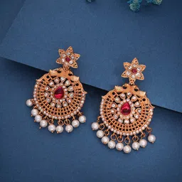 Anouk Gold-Plated Artificial Stones And Beaded Contemporary Shaped Drop Earrings image 3