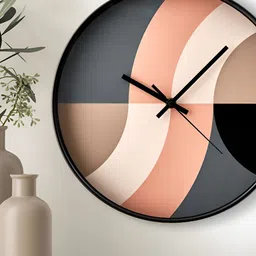 Home Centre Black & Peach-Coloured Printed Traditional Wall Clock-10